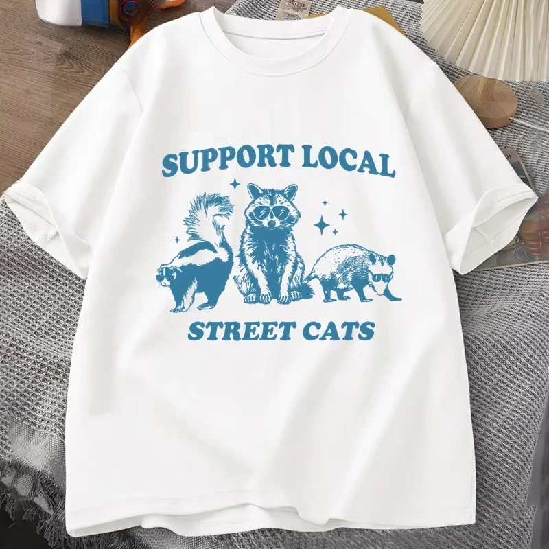 Fashion Street Cat - Camiseta Retro con Gráfico de Mapache