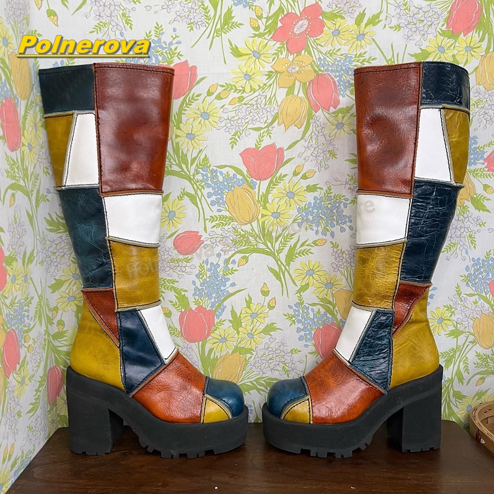 Street Fashion Vintage - Botas Altas de Cuero con Parches