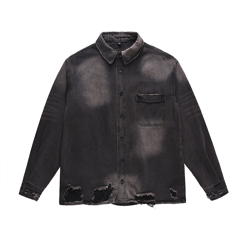 Street Fashion Vintage - Chaqueta vaquera rasgada para hombre, estilo