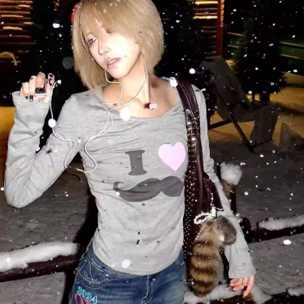 Street Fashion Vintage - Camiseta Japonesa Y2K con Estampado de
