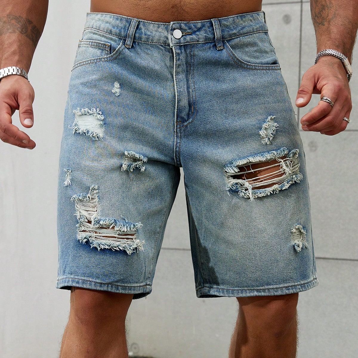 Street Fashion Jeans Men - Pantalones vaqueros cortos rasgados para hombre,