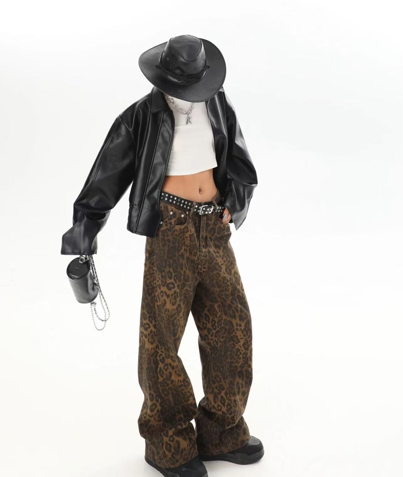 Street Fashion Jeans Men - Pantalones anchos con estampado de leopardo