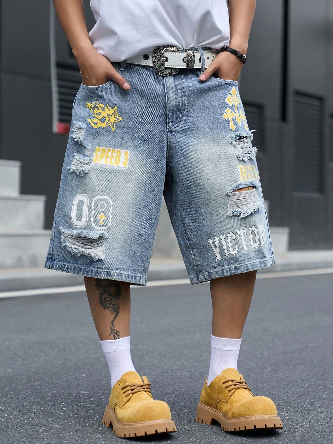 Street Fashion Jeans Men - Pantalones cortos de mezclilla holgados para