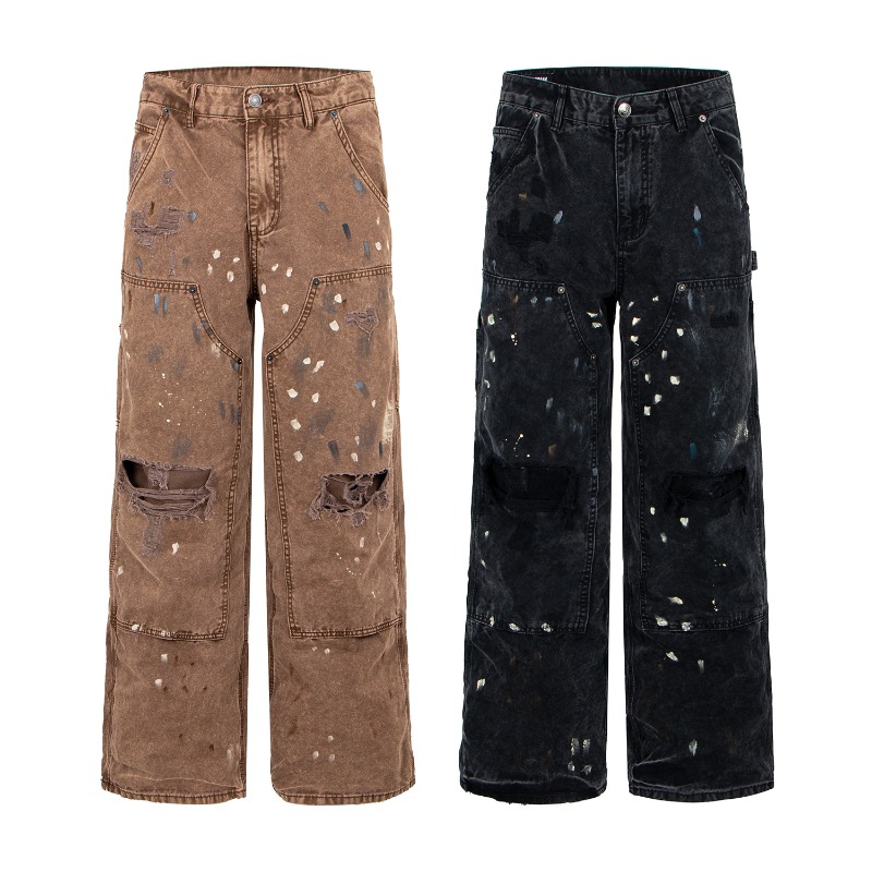 Street Fashion Jeans Men - Pantalones Vaqueros Anchos Rotos Estilo Retro