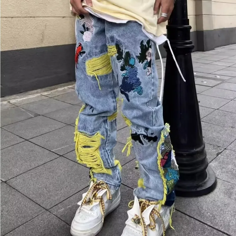Vaqueros dilapidados con borda - Street Fashion Jeans Men reseña y precio