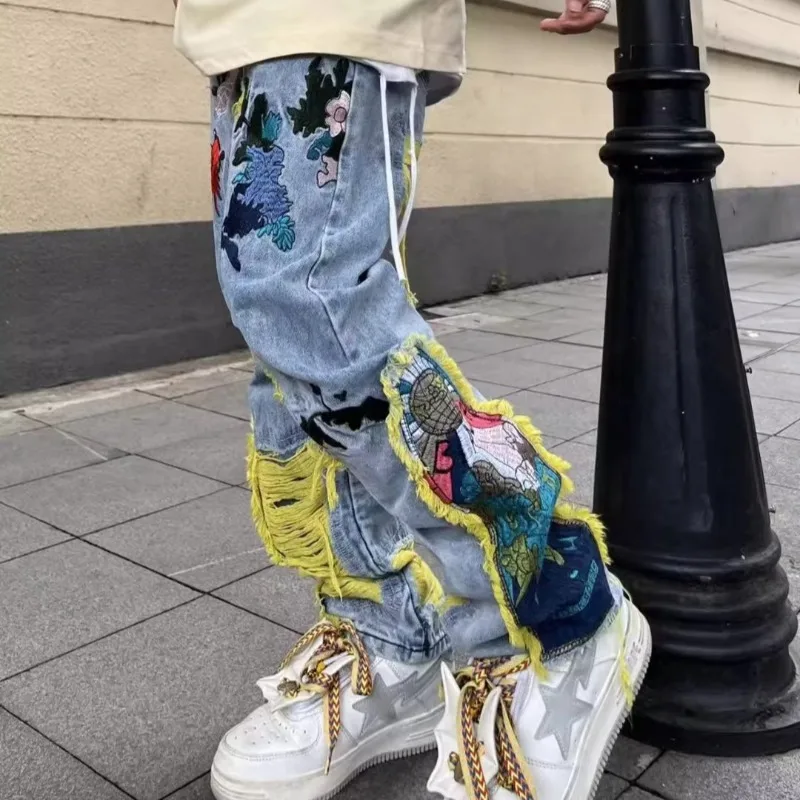 Vaqueros dilapidados con borda - Street Fashion Jeans Men reseña y precio